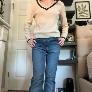 Ann-Taylor loft vnecked blue stripe long sleeve knit top